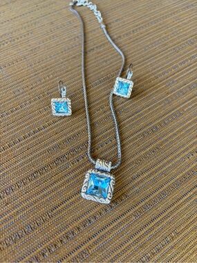 Brighton Regina Blue Reversible Necklace & Earrings Set